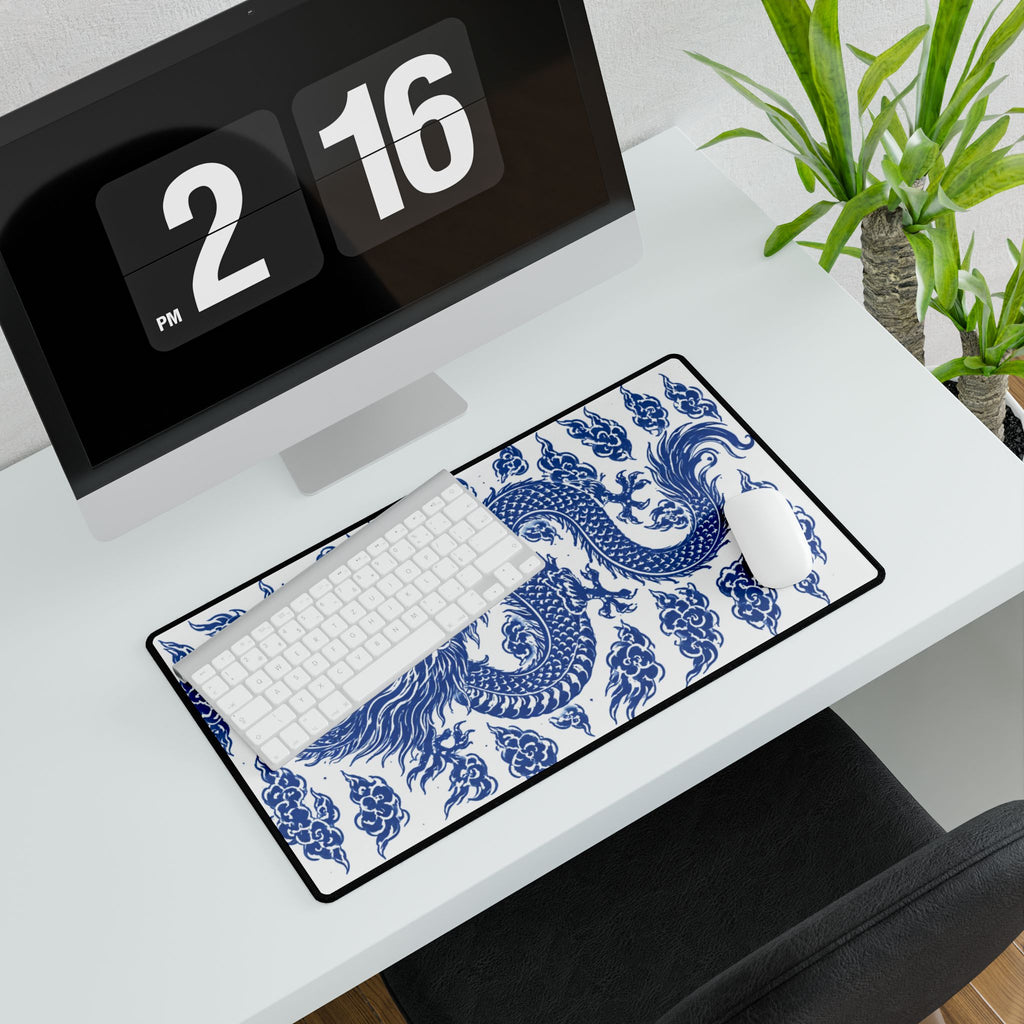 Blue Chinese Porcelain Dragon Desk Mat — Large Gaming/Work Mousepad