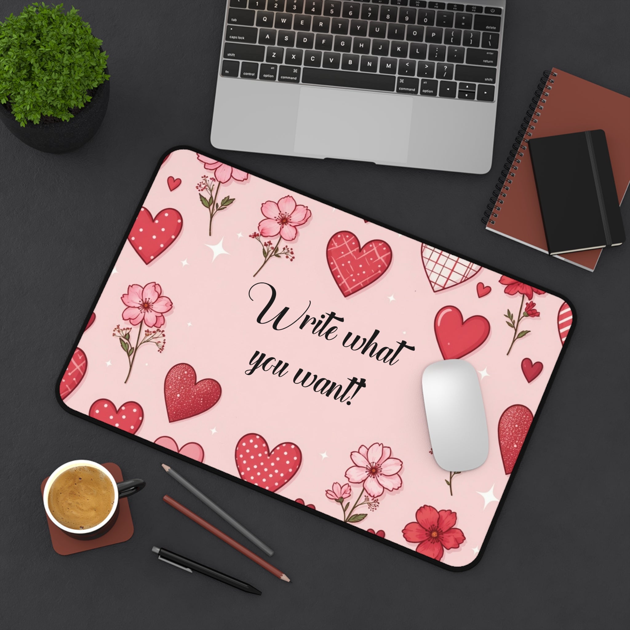 Custom Message Valentine Hearts Desk Mat – Pink Floral Desk Mat