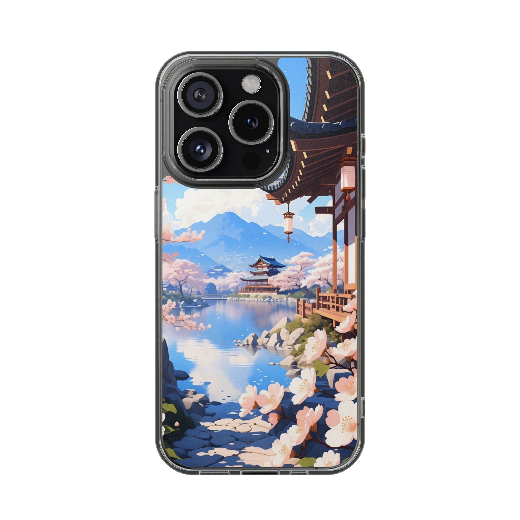 Clear Magnetic Phone Case — Sakura Pagoda Impact-Resistant Design