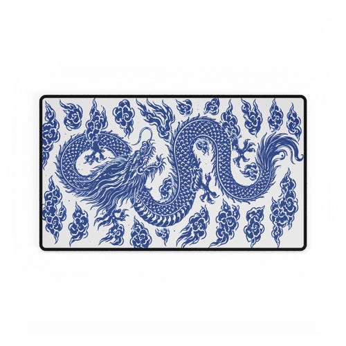 Blue Chinese Porcelain Dragon Desk Mat — Large Gaming/Work Mousepad
