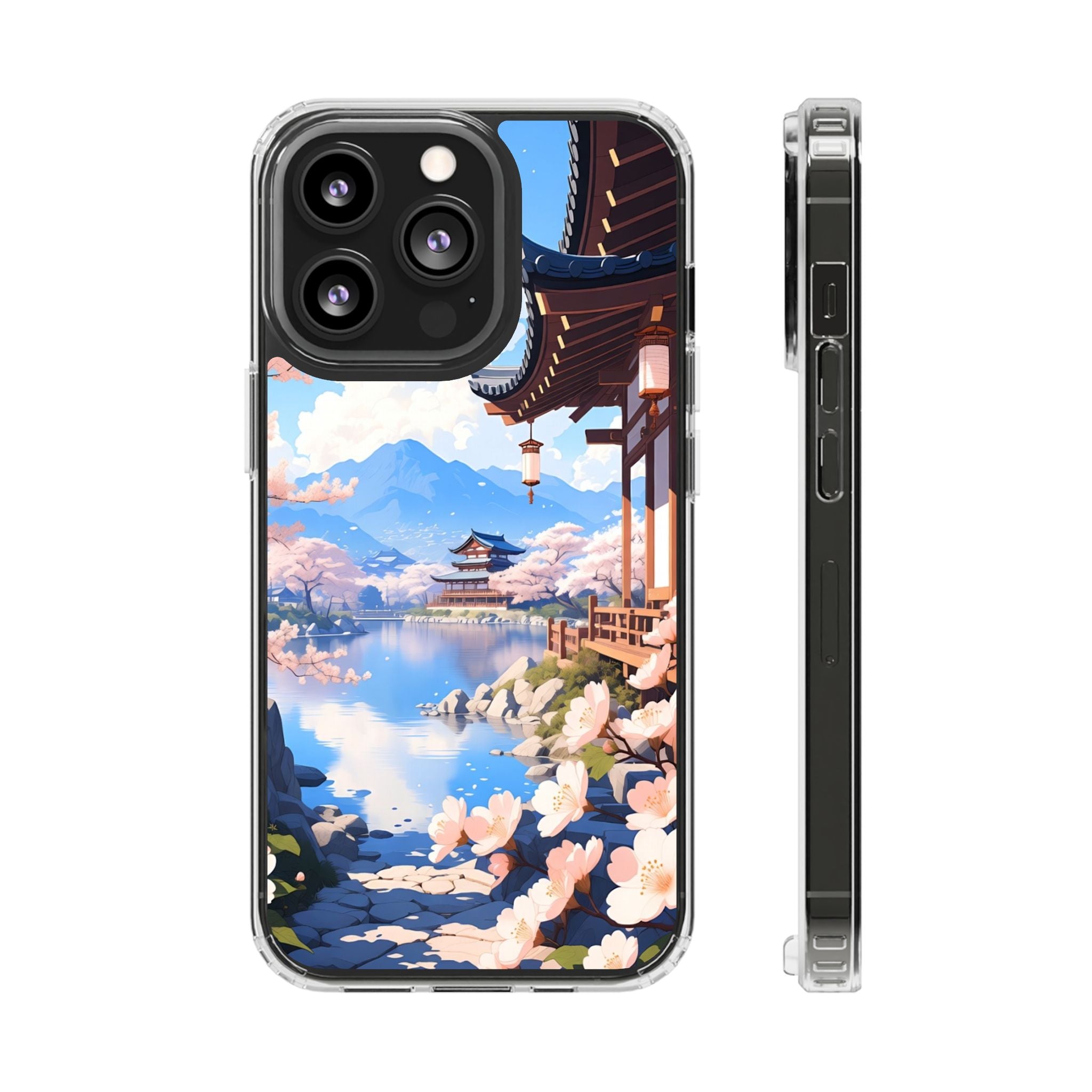Clear Magnetic Phone Case — Sakura Pagoda Impact-Resistant Design