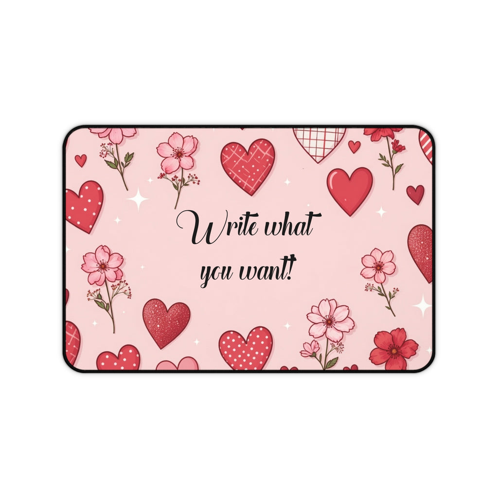 Custom Message Valentine Hearts Desk Mat – Pink Floral Desk Mat