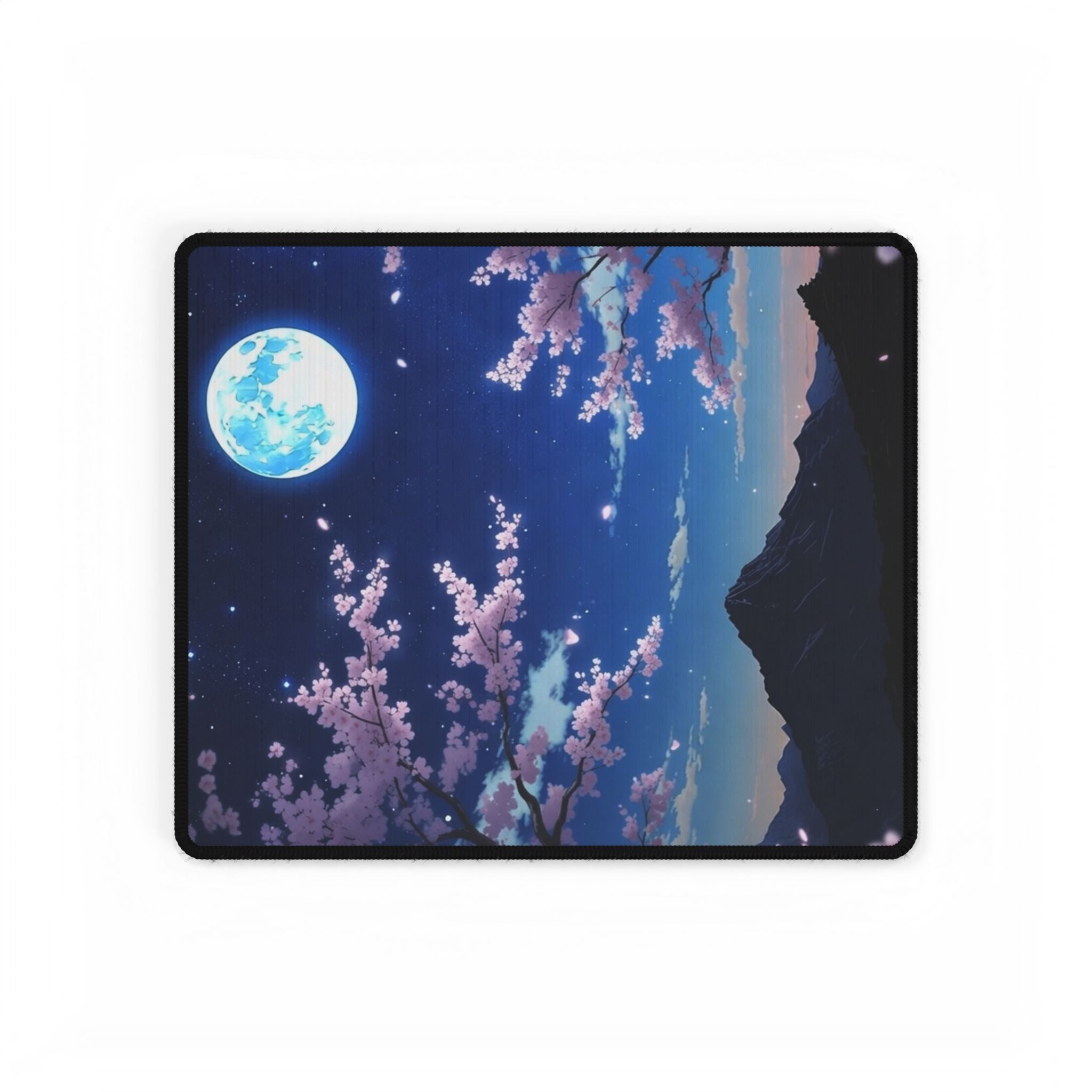 Cherry Blossom Moon Desk Mat — Anime Nightscape Gaming & Office Mousepad