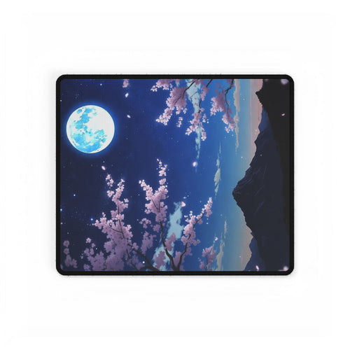 Cherry Blossom Moon Desk Mat — Anime Nightscape Gaming & Office Mousepad