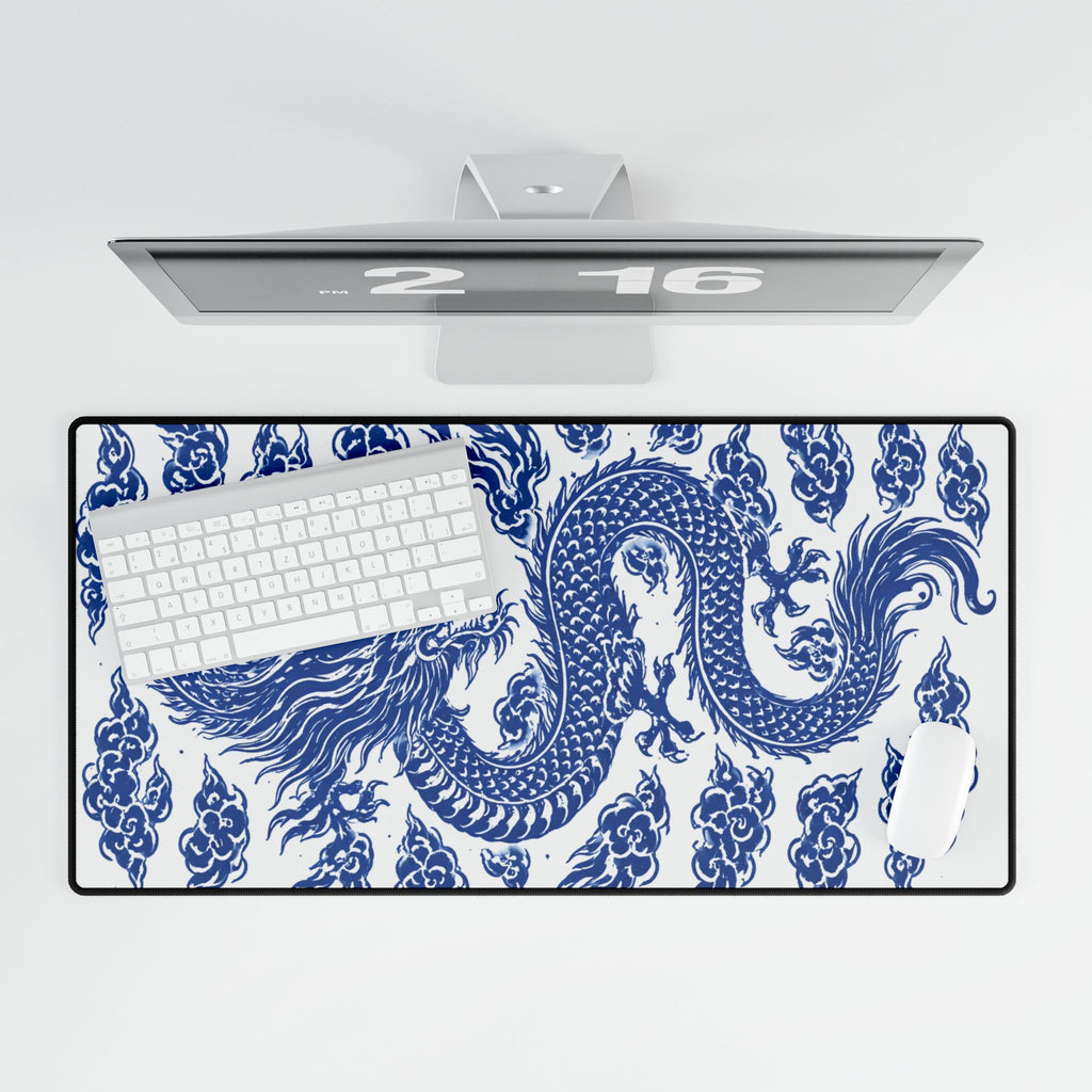 Blue Chinese Porcelain Dragon Desk Mat — Large Gaming/Work Mousepad
