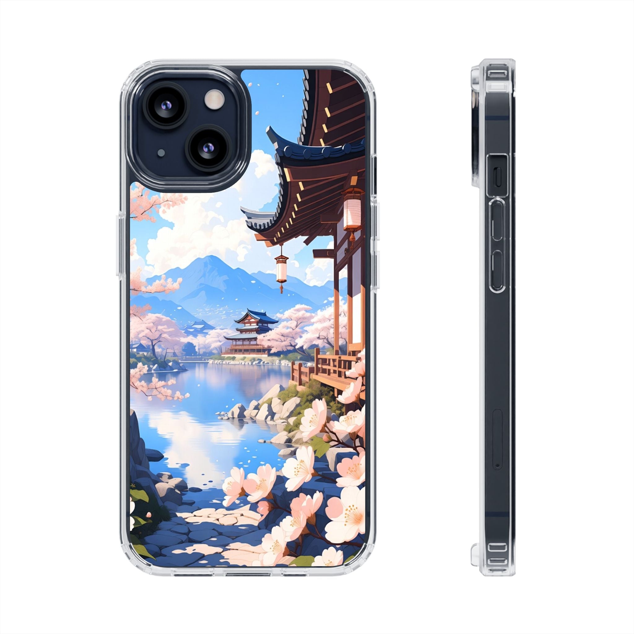 Clear Magnetic Phone Case — Sakura Pagoda Impact-Resistant Design