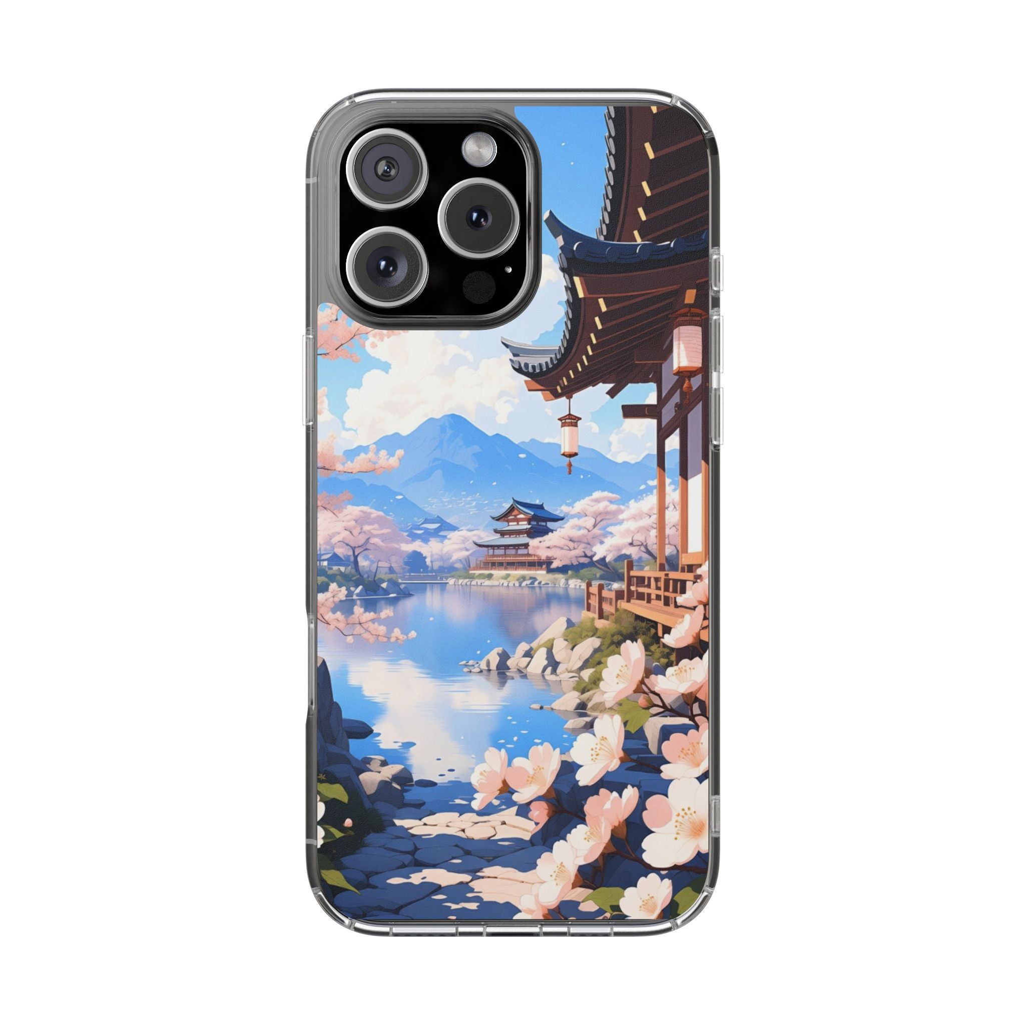 Clear Magnetic Phone Case — Sakura Pagoda Impact-Resistant Design