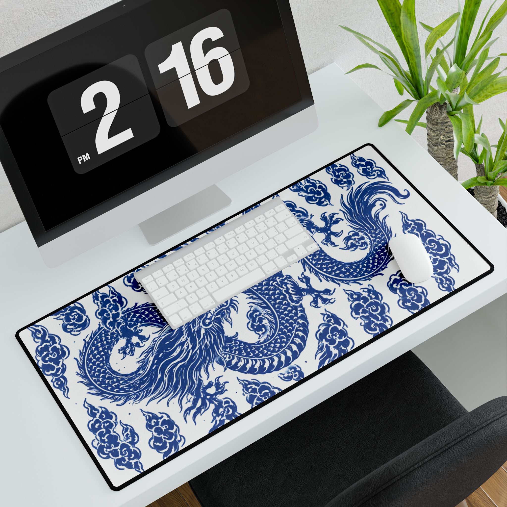 Blue Chinese Porcelain Dragon Desk Mat — Large Gaming/Work Mousepad