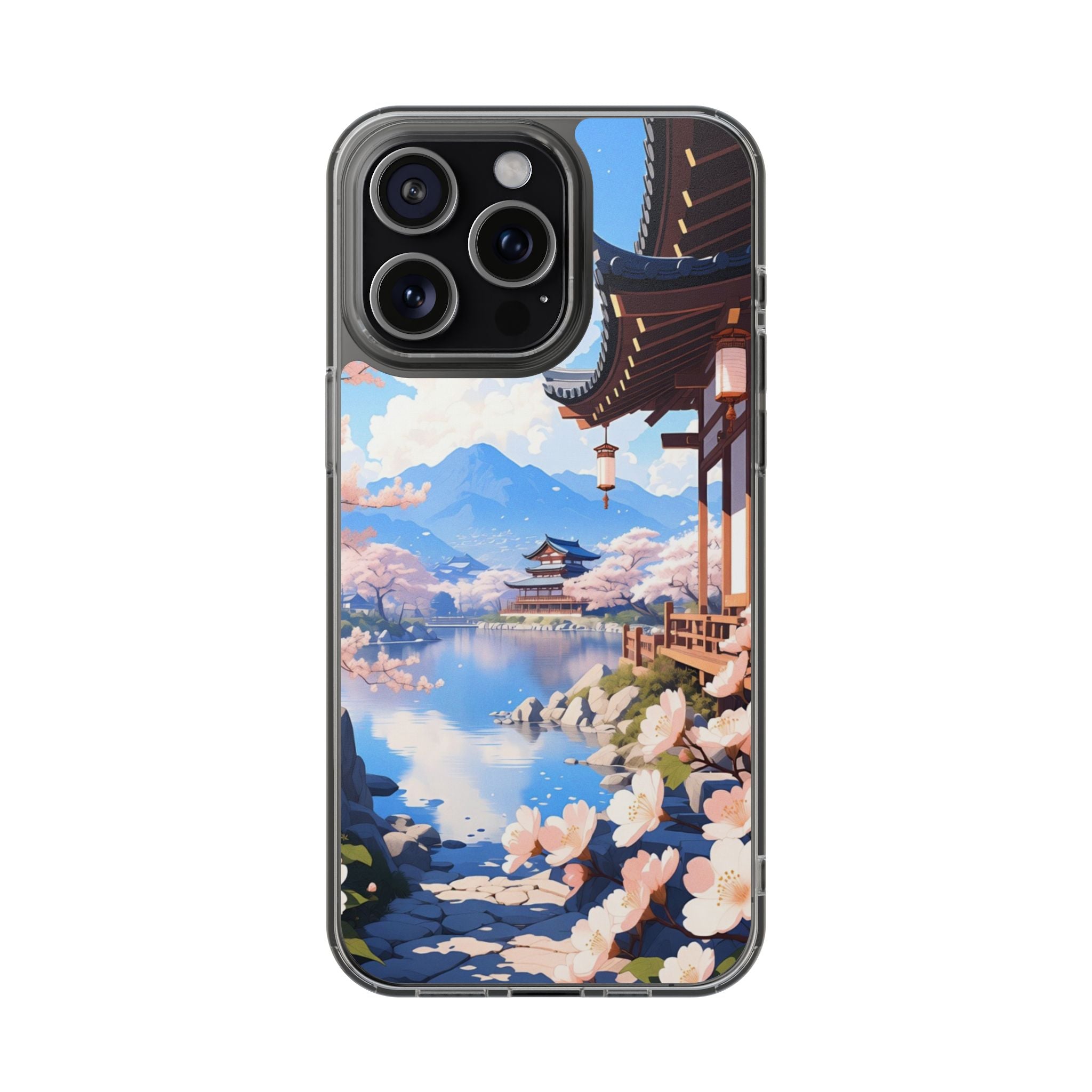 Clear Magnetic Phone Case — Sakura Pagoda Impact-Resistant Design