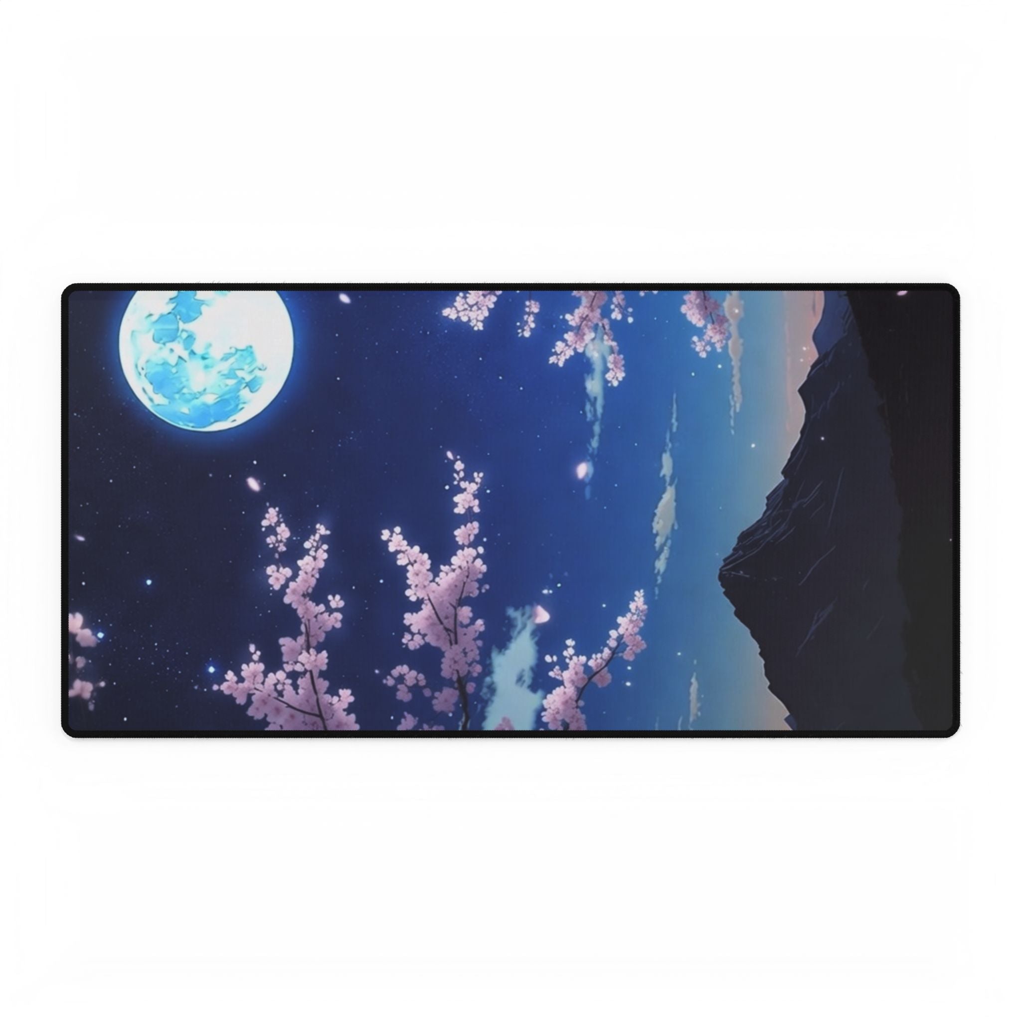 Cherry Blossom Moon Desk Mat — Anime Nightscape Gaming & Office Mousepad