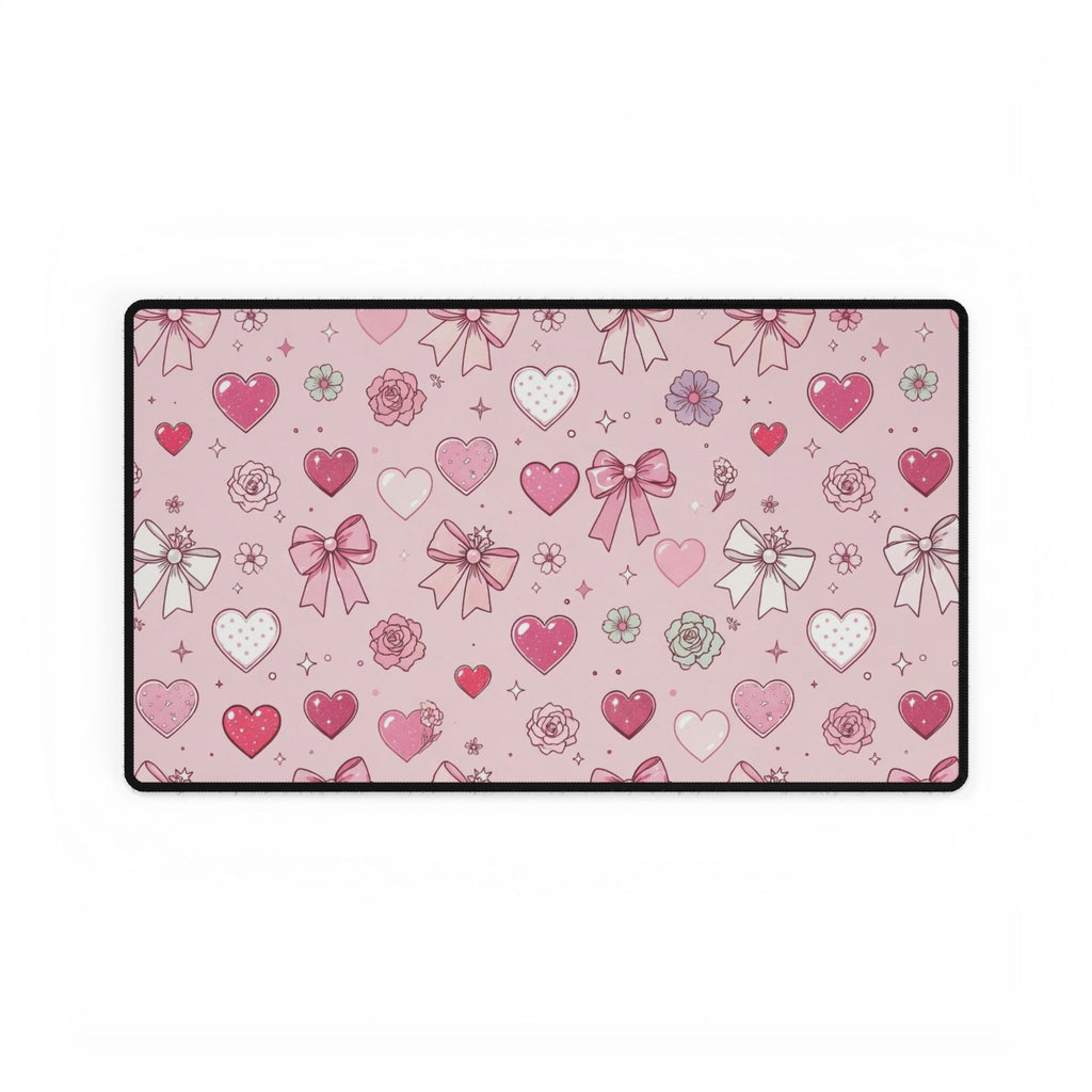 Pink Hearts & Bows Desk Mat — Cute Romantic XL Mouse Pad for Valentine’s