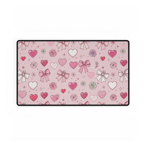Pink Hearts & Bows Desk Mat — Cute Romantic XL Mouse Pad for Valentine’s