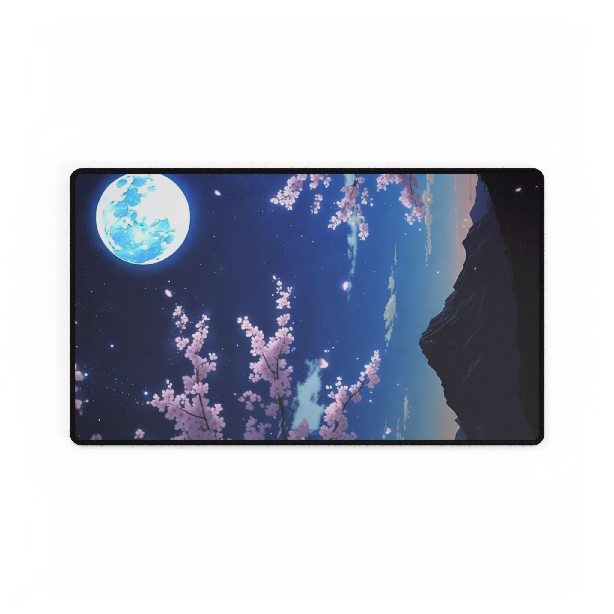 Cherry Blossom Moon Desk Mat — Anime Nightscape Gaming & Office Mousepad