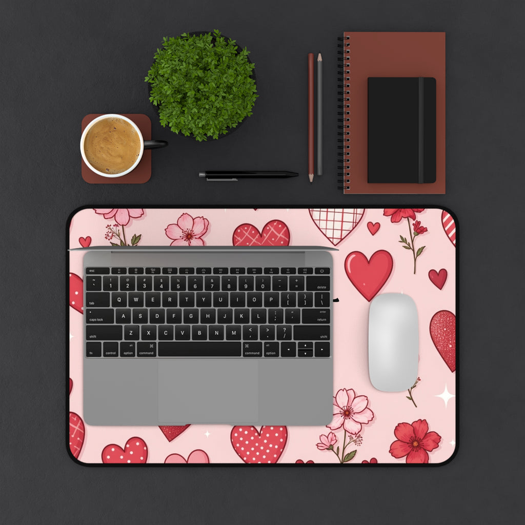 Custom Message Valentine Hearts Desk Mat – Pink Floral Desk Mat