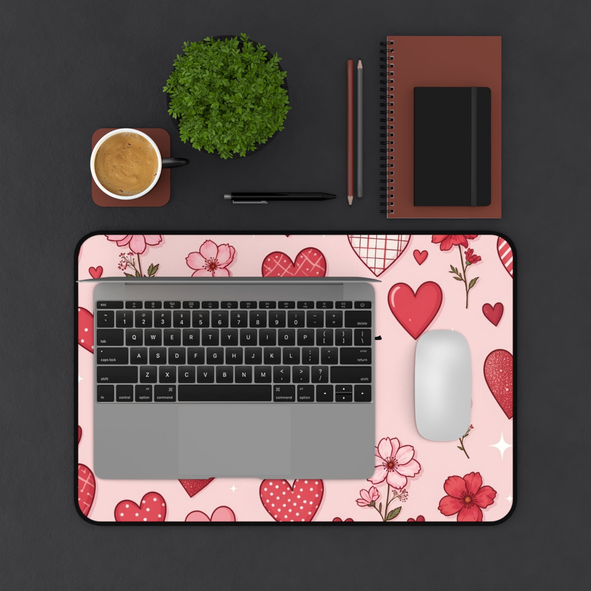 Custom Message Valentine Hearts Desk Mat – Pink Floral Desk Mat